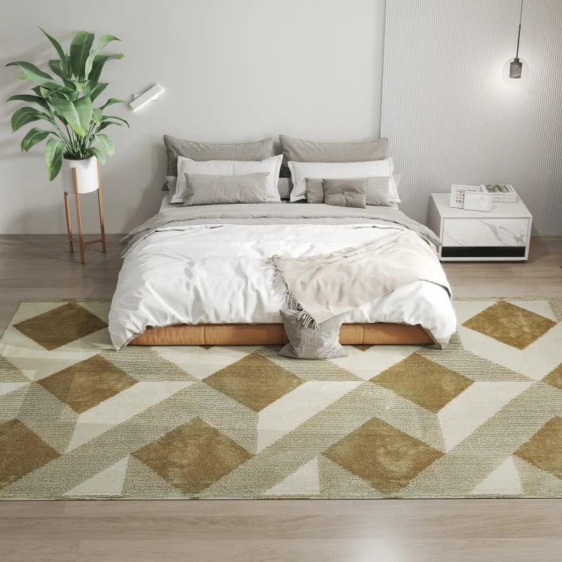 HOMCOM Tapis salon 230 x 160 cm poils courts lavable en machine hypoallergénique pour salon, chambre à coucher, bureau, jaune