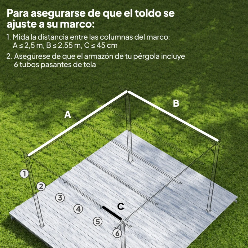 Outsunny Cubierta para Techo Retráctil de 2,5x2,55m para Pérgola 3x3 Tela de Repuesto con 10 Orificios de Drenaje Gris Oscuro