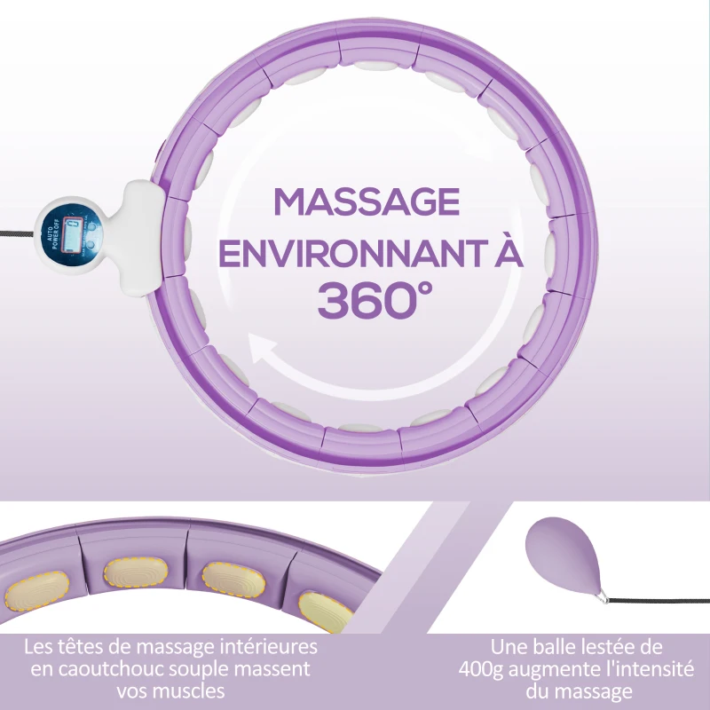 SPORTNOW Hula hoop cerceau avec picots de massage ajustable 76-113 cm de tour de taille 16 segments amovibles 139x4,5cm violet