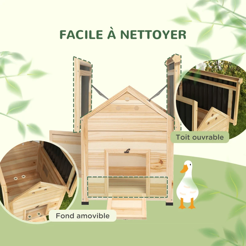 PawHut Poulailler en bois pour canards abri pour canards toit ouvrant double porte 78 x 90 x 92 cm effet bois naturel