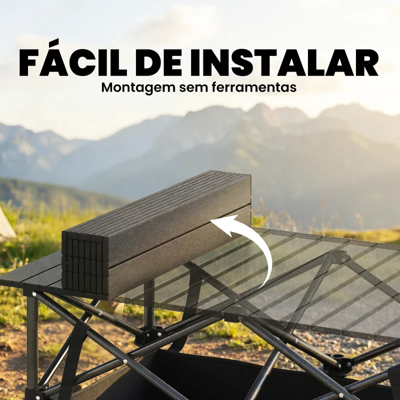 Outsunny Mesa Dobrável de Campismo 93x55x68 cm com Rede de Armazenamento Tampo Enrolável em Alumínio Saco de Transporte Preto