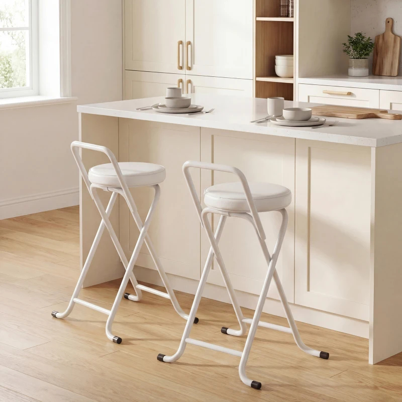 HOMCOM Set 2 sgabelli da bar pieghevoli con seduta imbottita, 63 cm, Bianco
