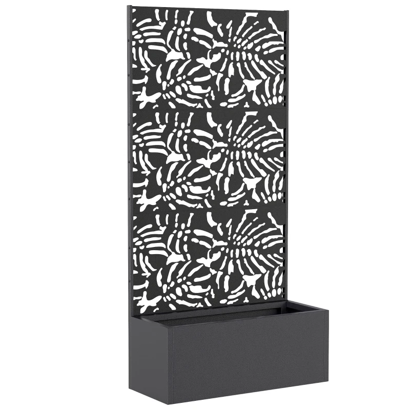 Outsunny Jardinière avec treillis, bac à fleurs, avec brise-vue, pour plantes grimpantes, métal, 90 x 37,5 x 180 cm, noir