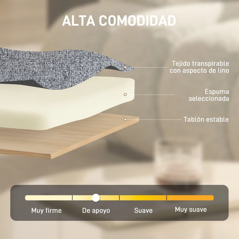 HOMCOM Butaca de Salón Giratorio 360° Altura Ajustable Asiento Ancho Tapizado en Lino Base de Metal Gris Claro
