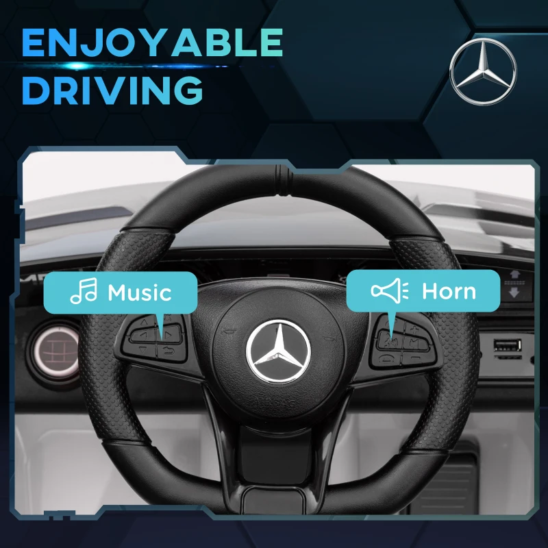 AIYAPLAY Mercedes-Benz AMG GTR Licensed 12V Kids Ride on Car, Battery Powered Kids Electric Car with Remote Control, Soft Start, LED Lights, Music Horn, 3 Speeds, for Ages 3-6 Years, White