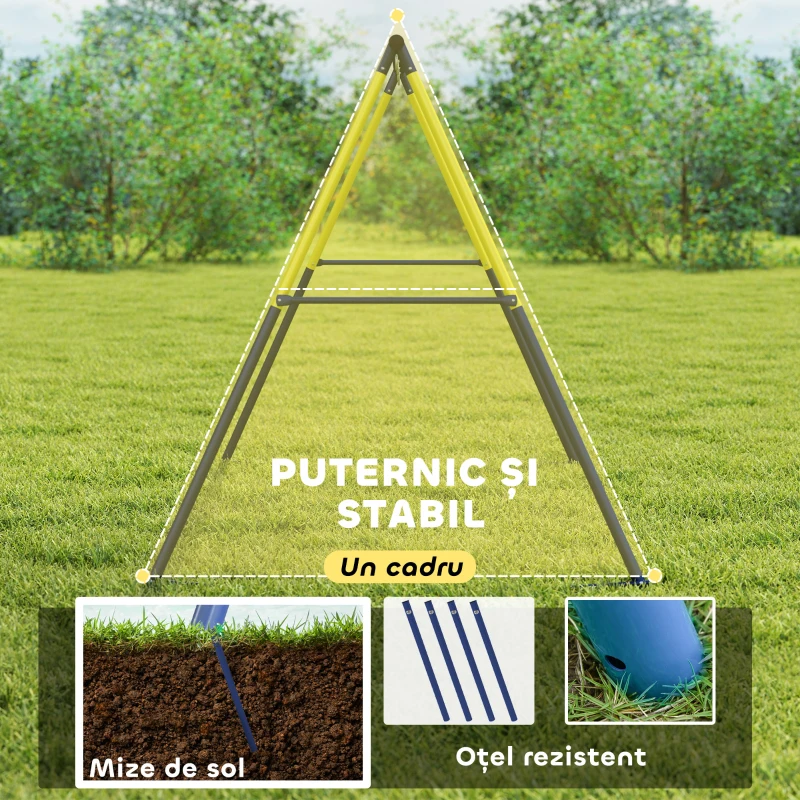 AIYAPLAY Cadru pentru Leagăn de Grădină pentru Copii, Structură din Oțel, Anti-UV, Impermeabil, Suportă 150 kg, cu 4 Cârlige pentru Leagăn Tip Cuib, Leagăn în U, Scară, 260x160x178 cm, Albastru