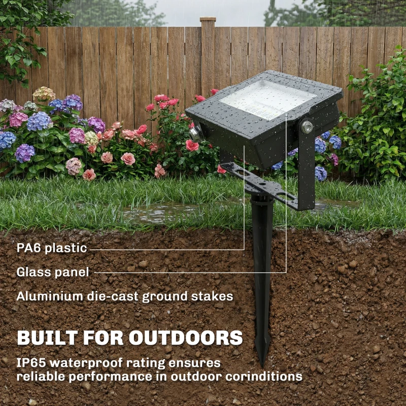 Outsunny 32W LED Floodlights, Linkable 4-Pack Landscape Lighting with Remote Control, RGB Colour Changing, UK Plug, Black