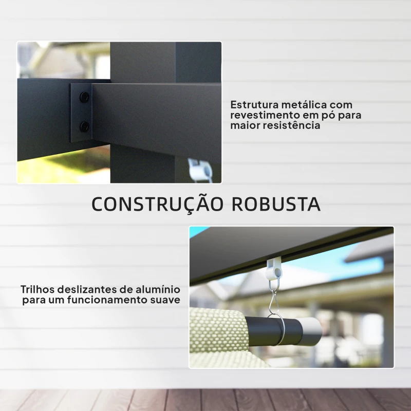 Outsunny Pérgola com Teto Retrátil de 390x293x220 cm Pérgola de Parede ou Independente com Lados Enroláveis Proteção UV30+ Bege