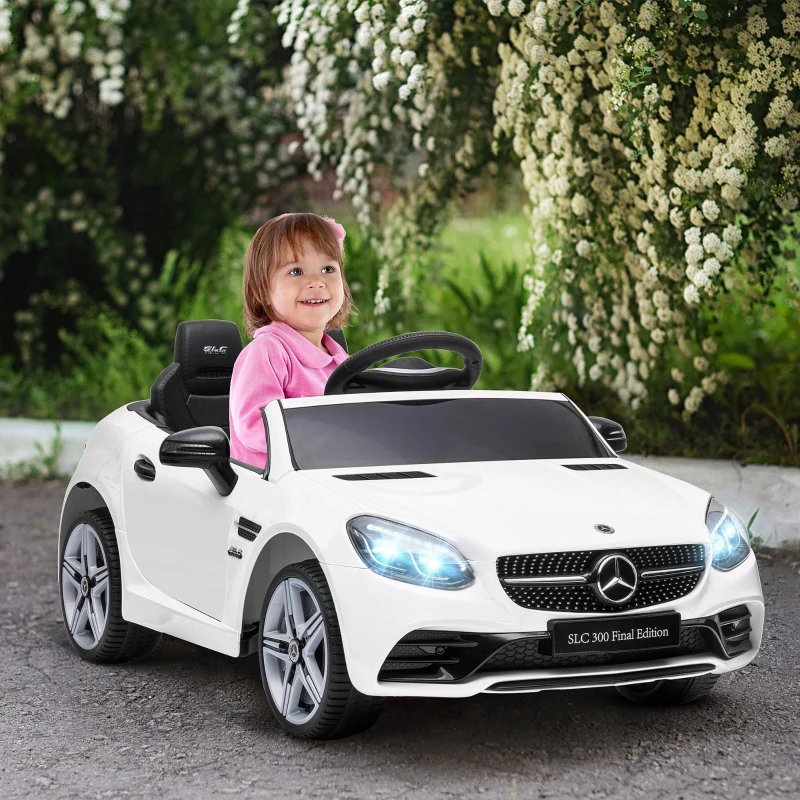 AIYAPLAY Mercedes SLC 300 Licensed 12V Kids Electric Ride On Car with Parental Remote Two Motors Music Lights Suspension Wheels for 3-6 Years White