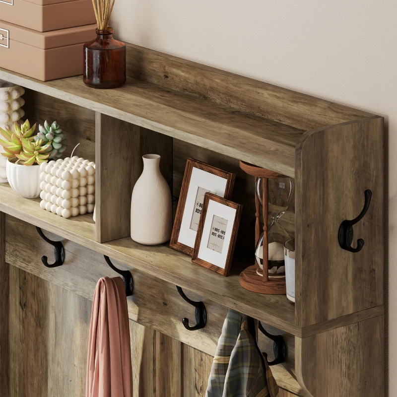 HOMCOM 4-in-1 Garderobe mit Schuhschrank Moderner Garderobenständer mit offenem Fach für Flur Eingang Schlafzimmer 100x38x172 cm Eiche