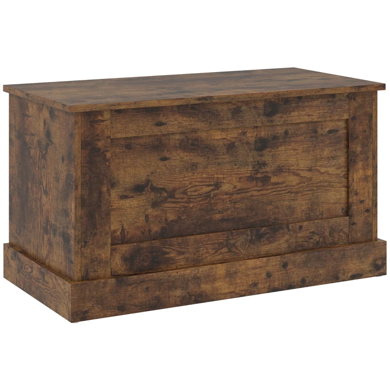 HOMCOM Coffre de rangement, coffre à jouets, avec charnière de sécurité, pour salon, en bois, 80 x 40 x 45 cm, brun rustique