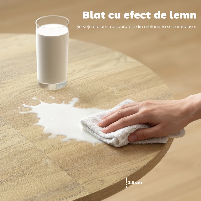 HOMCOM Masă de Bucătărie Extensibilă pentru 4-6 Persoane cu Extensie Rabatabilă, Masă Rotundă Extensibilă Ovală cu Bază în formă de X, Stil Industrial, pentru Bucătărie sau Living, Finisaj Lemn