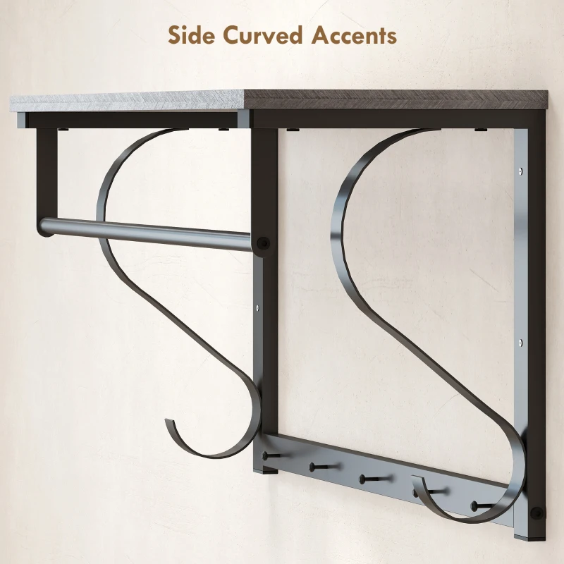 HOMCOM Wieszak ścienny montowany, haczyki na ubrania, 5 haczyków, górna półka, wszechstronny, szary