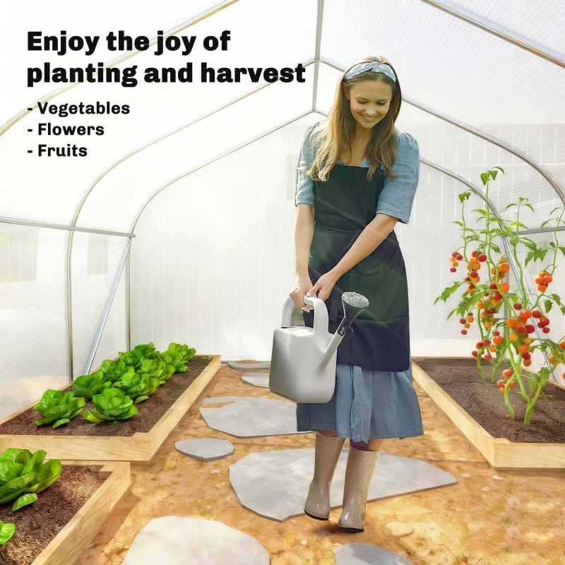 Outsunny Walk-In Polytunnel Greenhouse Warm House Garden Tunnel Shelter Plant Shed with Door and Windows, Galvanised Steel Frame, 4.5 x 3 x 2m, White