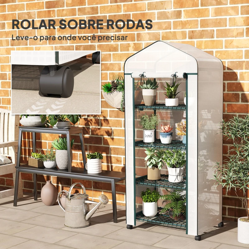 Outsunny Estufa de Jardim com 4 Prateleiras e Cobertura de PE Estufa de Aço para Cultivo de Plantas Flores 69x50x165 cm Branco