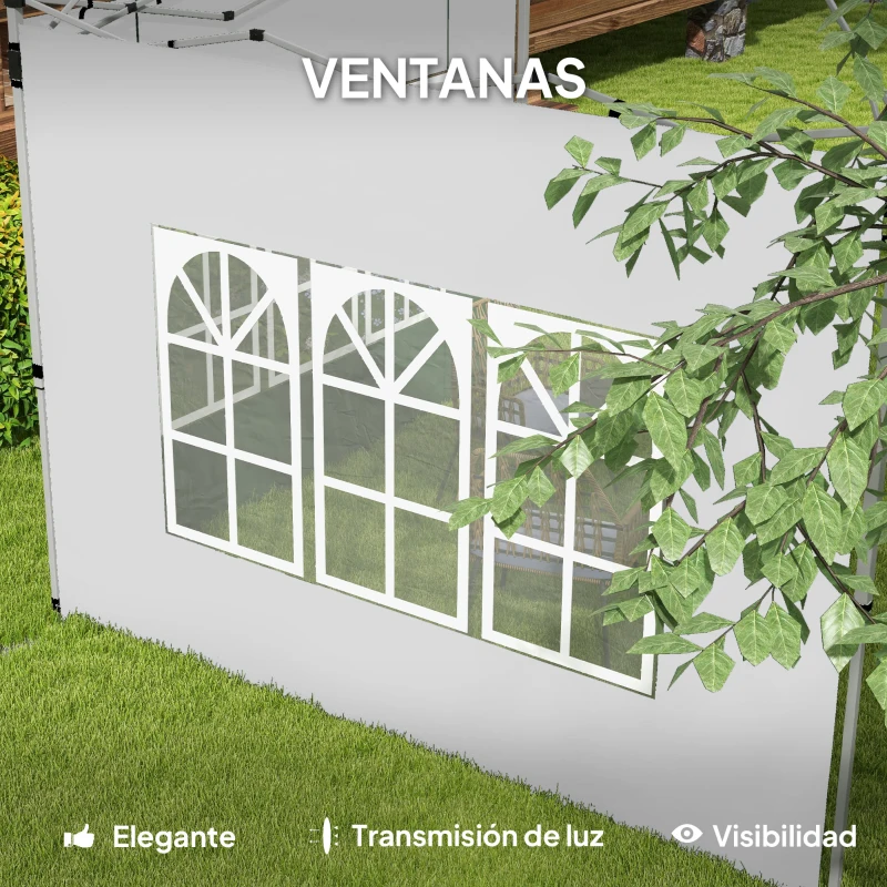 Outsunny Paredes Laterales para Carpa de 3 x 3 / 3 x 4 m 2 Paneles de Tela Oxford de 295x195 cm con Ventana para Fiestas Blanco