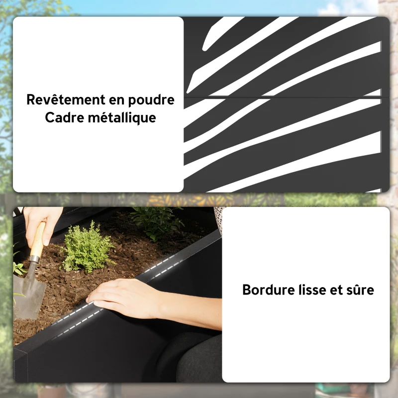 Outsunny Jardinière avec treillis, bac à fleurs, avec brise-vue et roulettes verrouillables, métal, 90 x 30 x 160 cm, noir