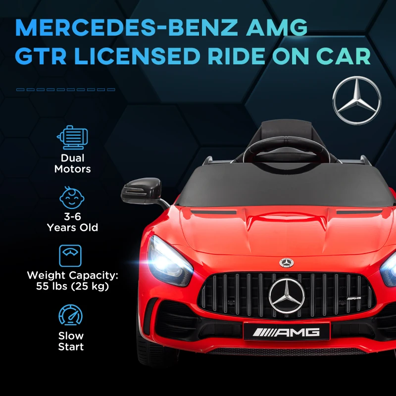 AIYAPLAY Mercedes-Benz AMG GTR Licensed 12V Kids Ride on Car, Battery Powered Kids Electric Car with Remote Control, Soft Start, LED Lights, Music Horn, 3 Speeds, for Ages 3-6 Years, Red
