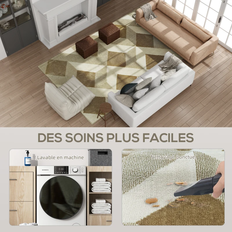 HOMCOM Tapis salon 230 x 160 cm poils courts lavable en machine hypoallergénique pour salon, chambre à coucher, bureau, jaune