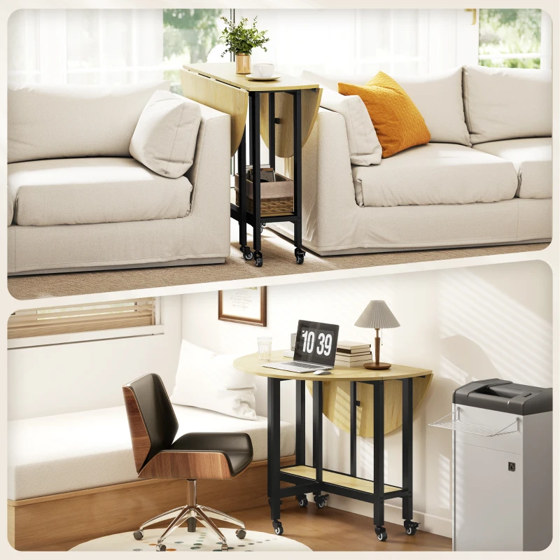 HOMCOM Table à manger pliante sur roulettes, table de cuisine pour 4 personnes avec étagère intégrée, 100 x 100 x 75 cm, chêne