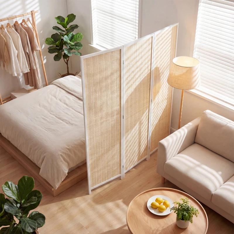 HOMCOM Paravent en bois séparateur de pièce closion de séparation pliable 3 panneaux 135 x 180 cm blanc