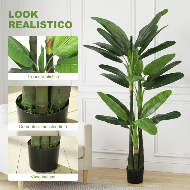 HOMCOM Albero di Banano Artificiale Pianta Finta con 18 Foglie, 180 cm, Verde