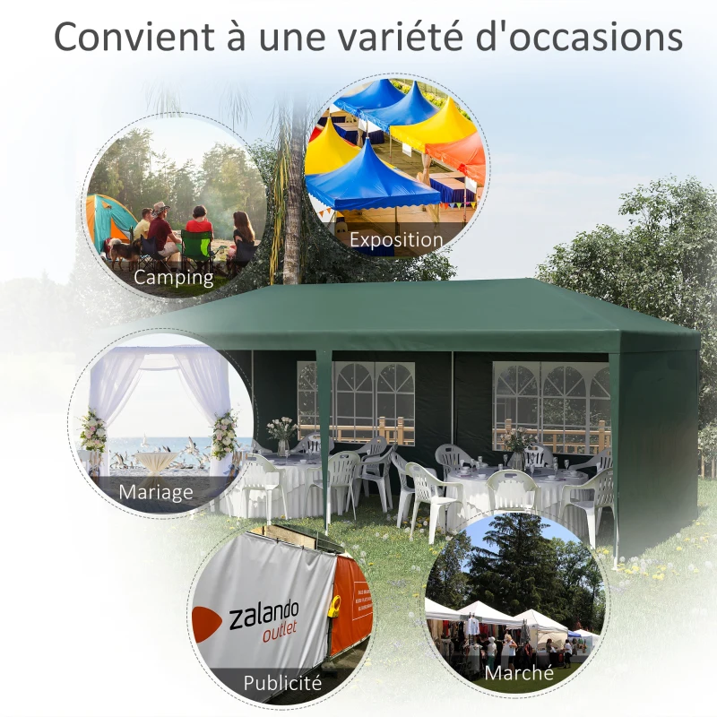 Outsunny Tonnelle de jardin, tente de réception avec Fenêtres et parois latérales amovibles, pour fêtes et mariages, 6 x 3 m Vert