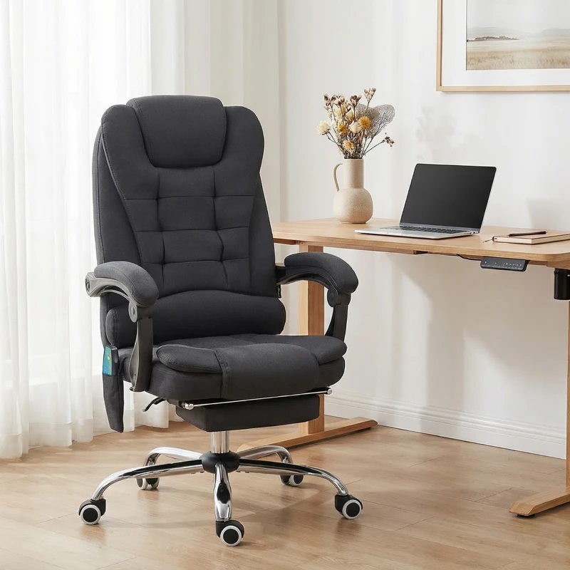 Vinsetto Fauteuil de bureau direction massant chauffant hauteur réglable dossier inclinable toile de lin noir