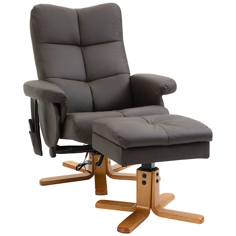 HOMCOM Fauteuil relax massant avec pouf, fauteuil de relaxation pivotant à 360°, dossier inclinable, 80 x 86 x 99 cm, marron