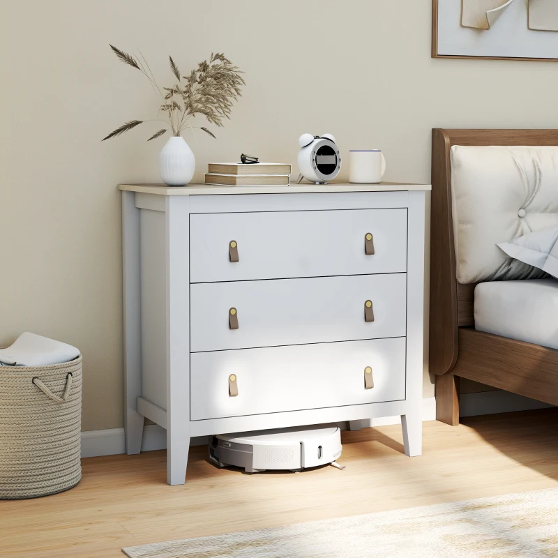 HOMCOM Commode 3 tiroirs meuble de rangement style contemporain avec poignées en polyuréthane, 80 x 40 x 78,5 cm, blanc