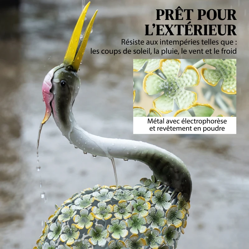 Outsunny Statues de Jardin, Sculpture de Héron en Métal, Statues d'oiseaux 71 cm, pour Cour, Étang, Terrasse, Vert