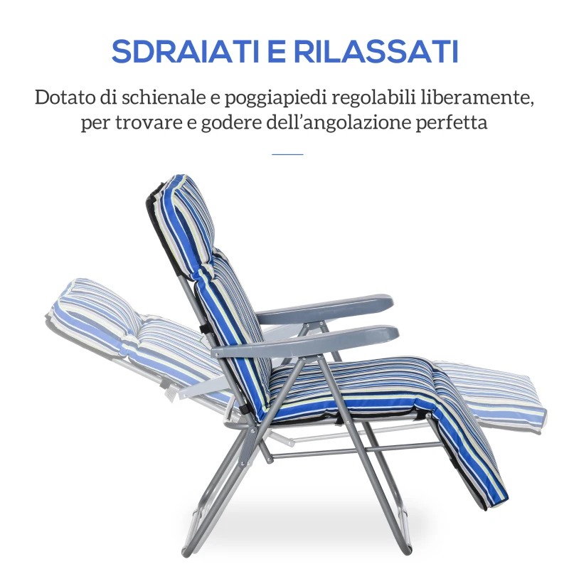 Outsunny Set 2 Sdraio Pieghevoli con Schienale Regolabile a 5 Livelli, in Acciaio e Poliestere, 60x75x102 cm, Blu e Crema