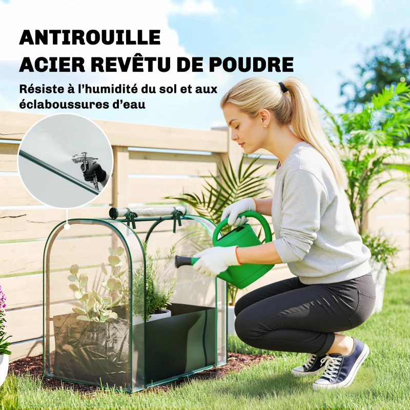 Outsunny Mini Serre avec Sac de Plantation, Serre Portable avec porte enroulable, 68 x 50 x 70 cm, Vert Foncé