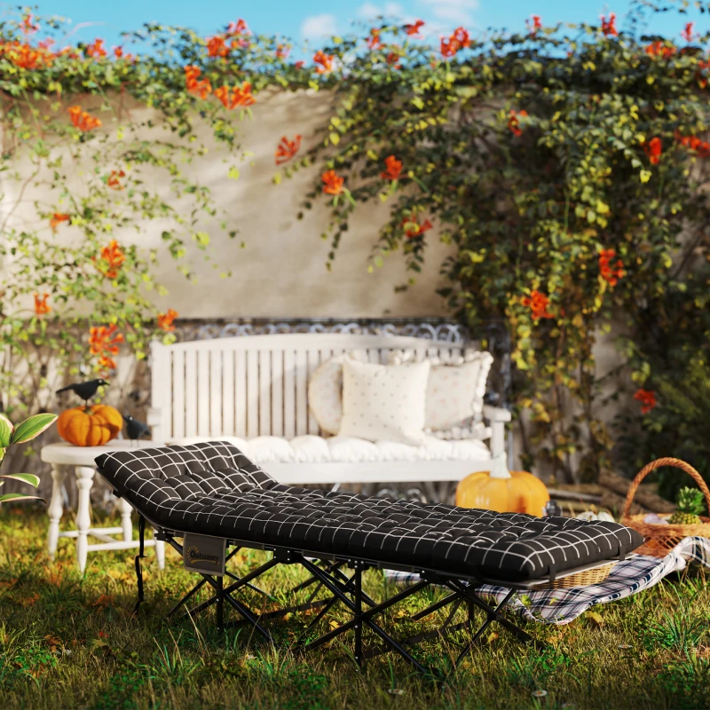 Outsunny Pat de camping pliabil cu saltea, buzunar lateral și husă integrată Pat de camping material Oxford 190 x 67 x 37 cm Negru