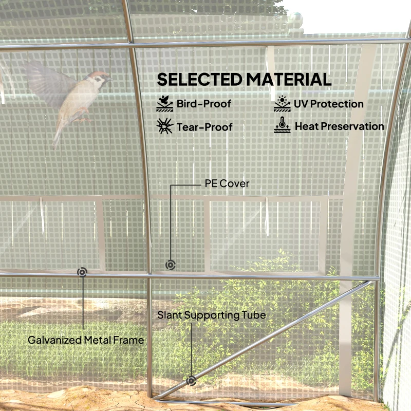Outsunny 4 x 3 x 2 m Polytunnel Greenhouse with Roll-up Side Walls, Walk-in Grow House Tent with Steel Frame, Reinforced Cover, Zipped Door and 12 Mesh Windows for Garden, White