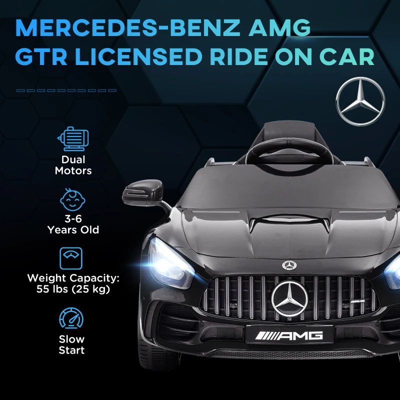 AIYAPLAY Mercedes-Benz AMG GTR Licensed 12V Kids Ride on Car, Battery Powered Kids Electric Car with Remote Control, Soft Start, LED Lights, Music Horn, 3 Speeds, for Ages 3-6 Years, Black