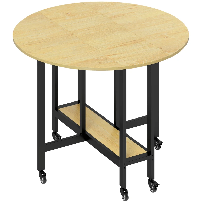 HOMCOM Table à manger pliante sur roulettes, table de cuisine pour 4 personnes avec étagère intégrée, 100 x 100 x 75 cm, chêne