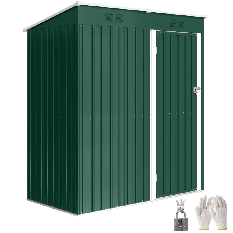 Outsunny Adăpost de Grădină Exterior 1,37 m² 163x90x179 cm cu Ușă cu Încuietoare și Fante de Ventilație Verde