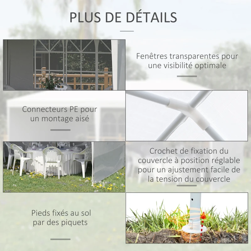 Outsunny Tonnelle de jardin, tente de réception avec Fenêtres et parois latérales amovibles, pour fêtes et mariages, 6 x 3 m blanc
