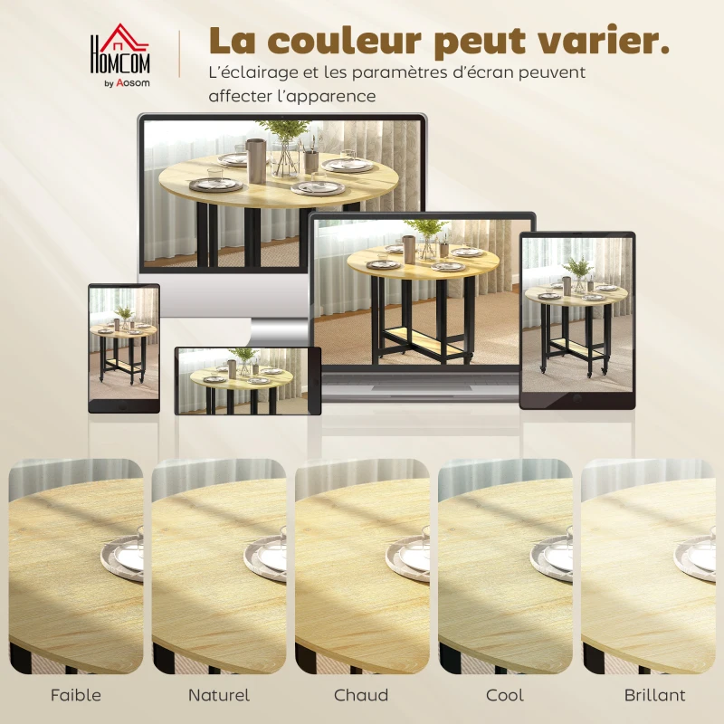 HOMCOM Table à manger pliante sur roulettes, table de cuisine pour 4 personnes avec étagère intégrée, 100 x 100 x 75 cm, chêne