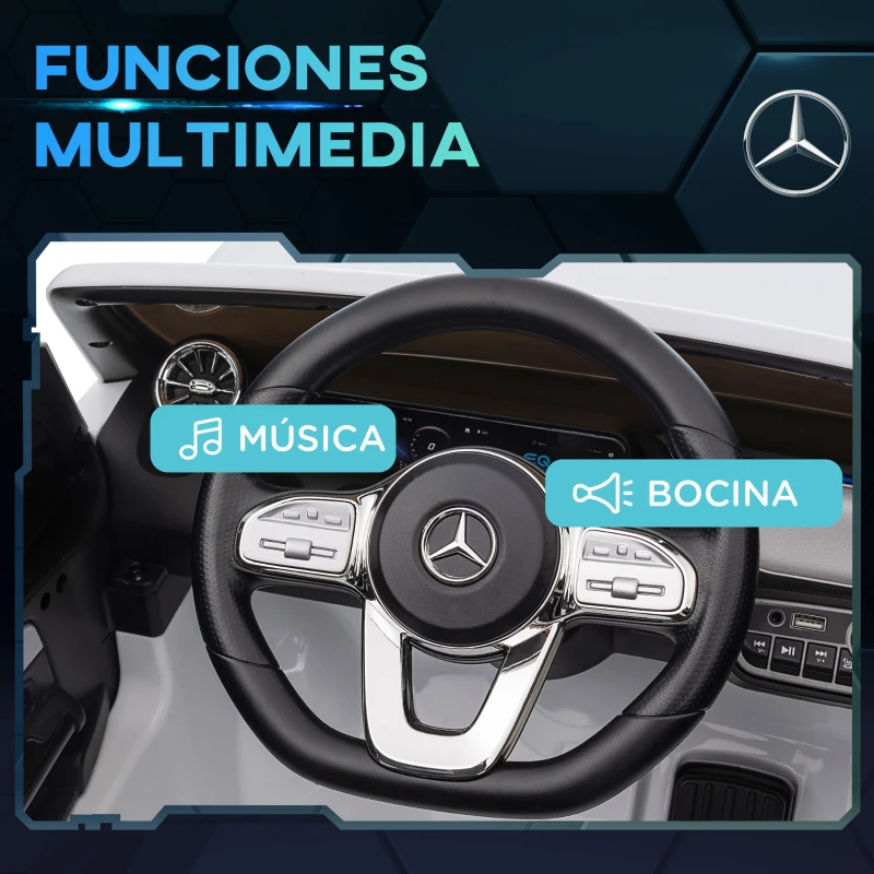 HOMCOM Coche Eléctrico para Niños Mercedes-Benz EQA 12V Control Remoto Música Bocina Velocidad 3-8 km/h  111,5x69x52,5cm Blanco