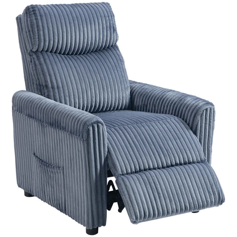 HOMCOM Sillón Relax Reclinable Manual Tapizado en Pana Instalación Rápida Reposapiés Acolchado Grueso Azul Oscuro