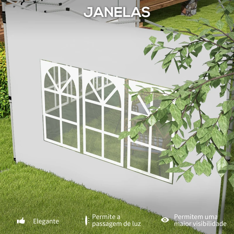 Outsunny 2 Paredes Laterais para Tenda de 3x3 / 3x4 m 295x195 cm Parede de Substituição de Tecido Oxford para Tendas Dobráveis Branco