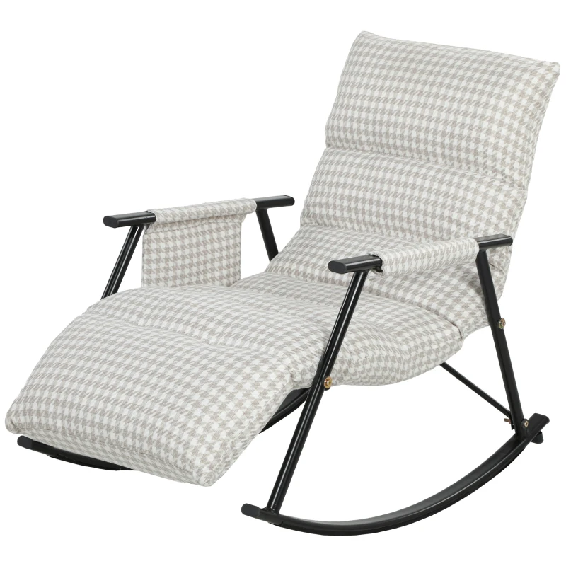 HOMCOM Poltrona Baloiço com Encosto e Apoia-Pés Ajustáveis 105° Estofada em Linho com Bolso Lateral Cinzento e Branco