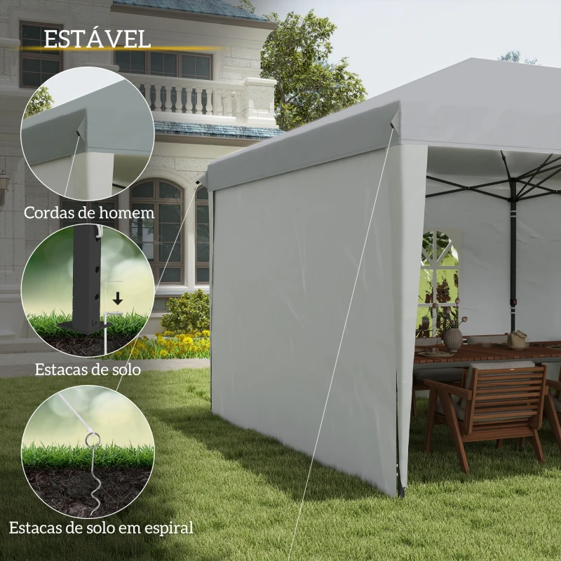 Outsunny Tenda Dobrável 6x3 m Pop-up com 4 Laterais Desmontáveis Tenda de Jardim com 2 Janelas Visíveis Saco de Transporte Branco