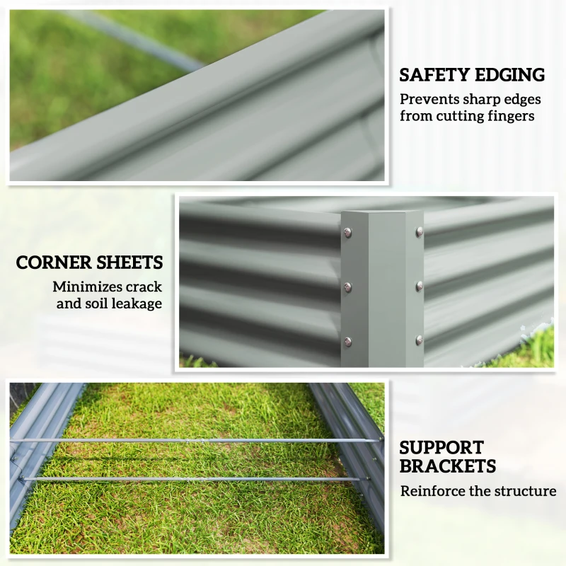 Outsunny 240 x 120cm Galvanised Steel Open Planter - Silver