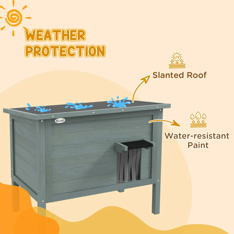 PawHut Feral Cat House, Wooden Insulated with Removable Floor, Water-Resistant Openable Roof - Charcoal Grey