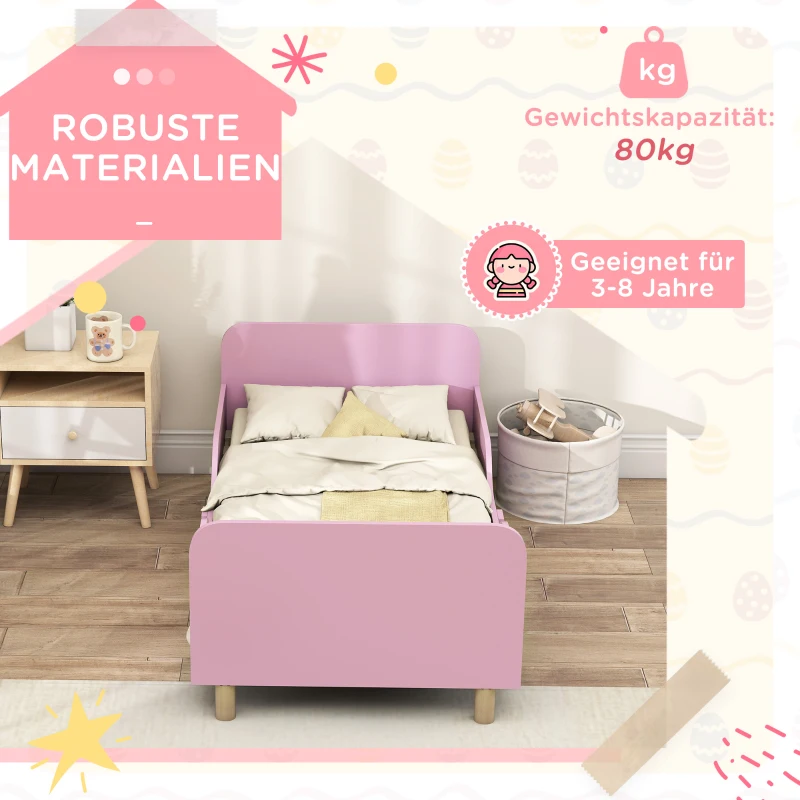 AIYAPLAY Kinderbettgestell, Einzelbettrahmen für Kinder, Schutzgitter, kleines Bett für Kinderzimmer, MDF, ohne Matratze, Rosa