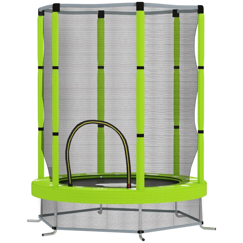 AIYAPLAY Trampolín elástico para niños Ø140 cm con red de seguridad y dibujos, Edad 3-6 años, Verde