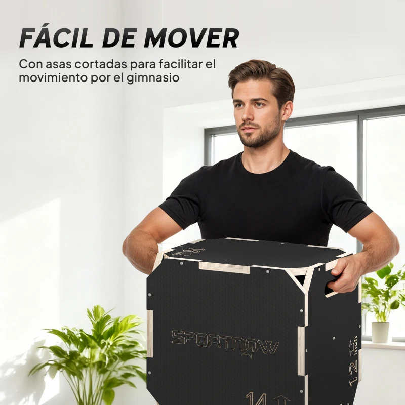 SPORTNOW Cajón Pliométrico de Madera 3 en 1 con 3 Alturas Diferentes Asas sin Esquinas Entrenamiento de Salto 41x36x31 cm Negro